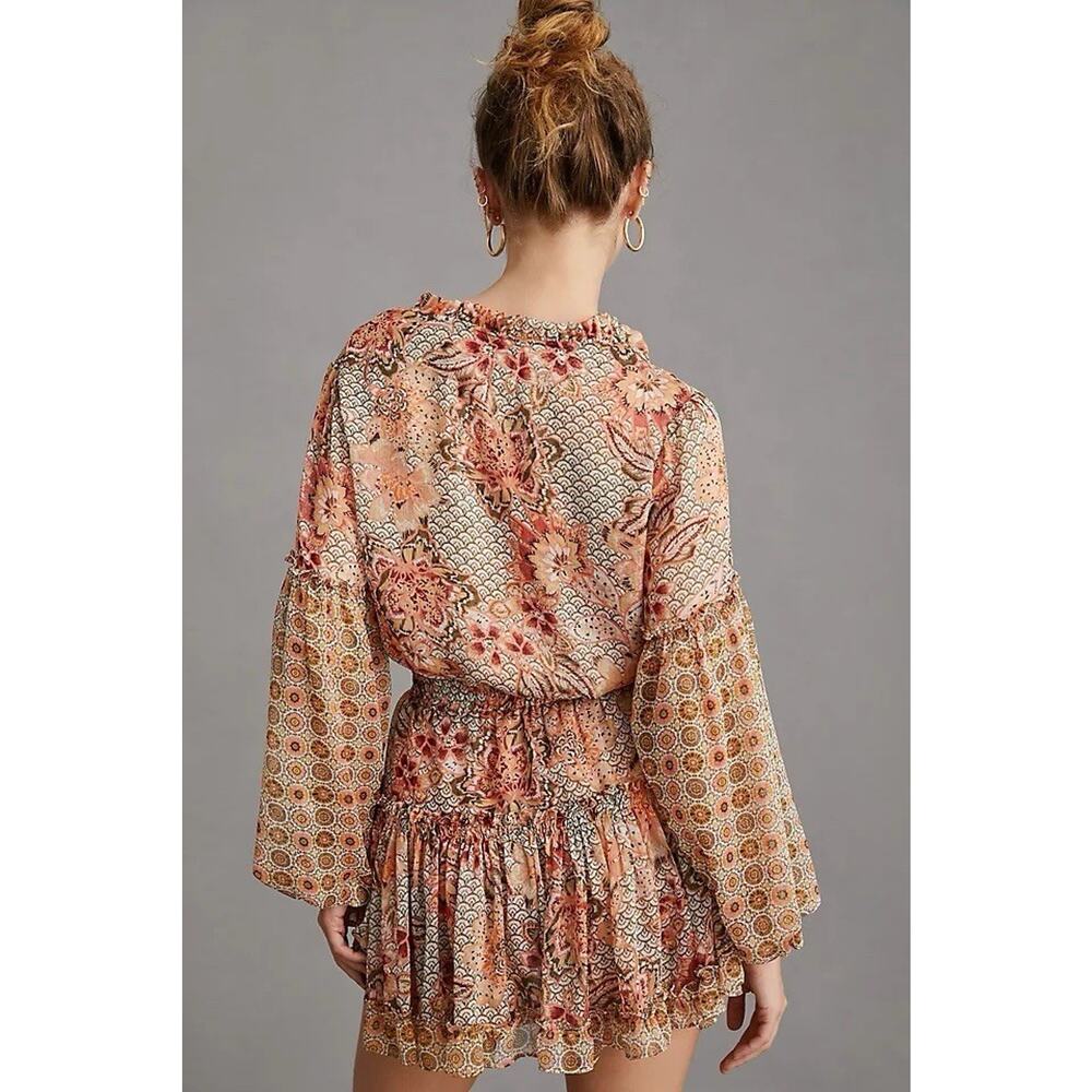 MISA Elisabetta Mini Dress Flora Tile Mix Chiffon Whimsy Boho Feminine Size XS - Picture 4 of 12